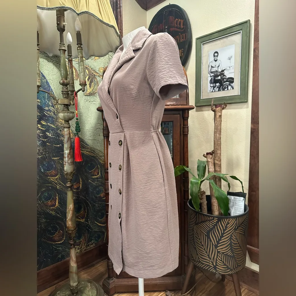 Monteau Los Angeles Mauve Double Breasted Midi Dress Tan - Image 2