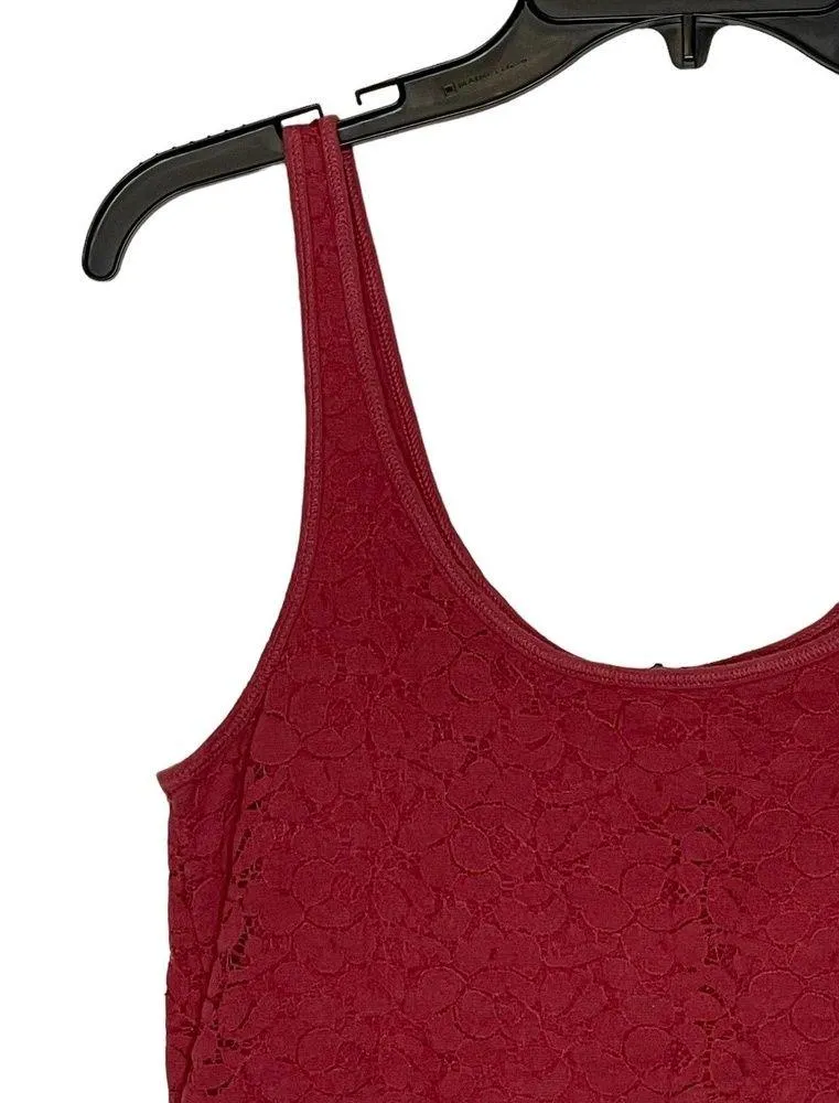 American Eagle Tank Top Size Small Burgundy Floral Lace Lined Women Cotton Blend - Image 4