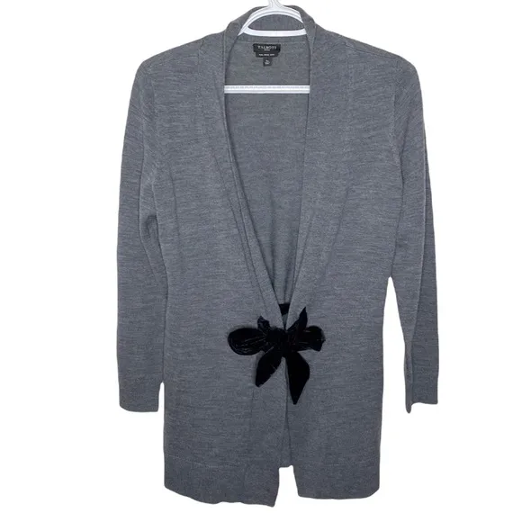 Talbots grey merino wool longline cardigan with velour front tie size Sp - Image 10