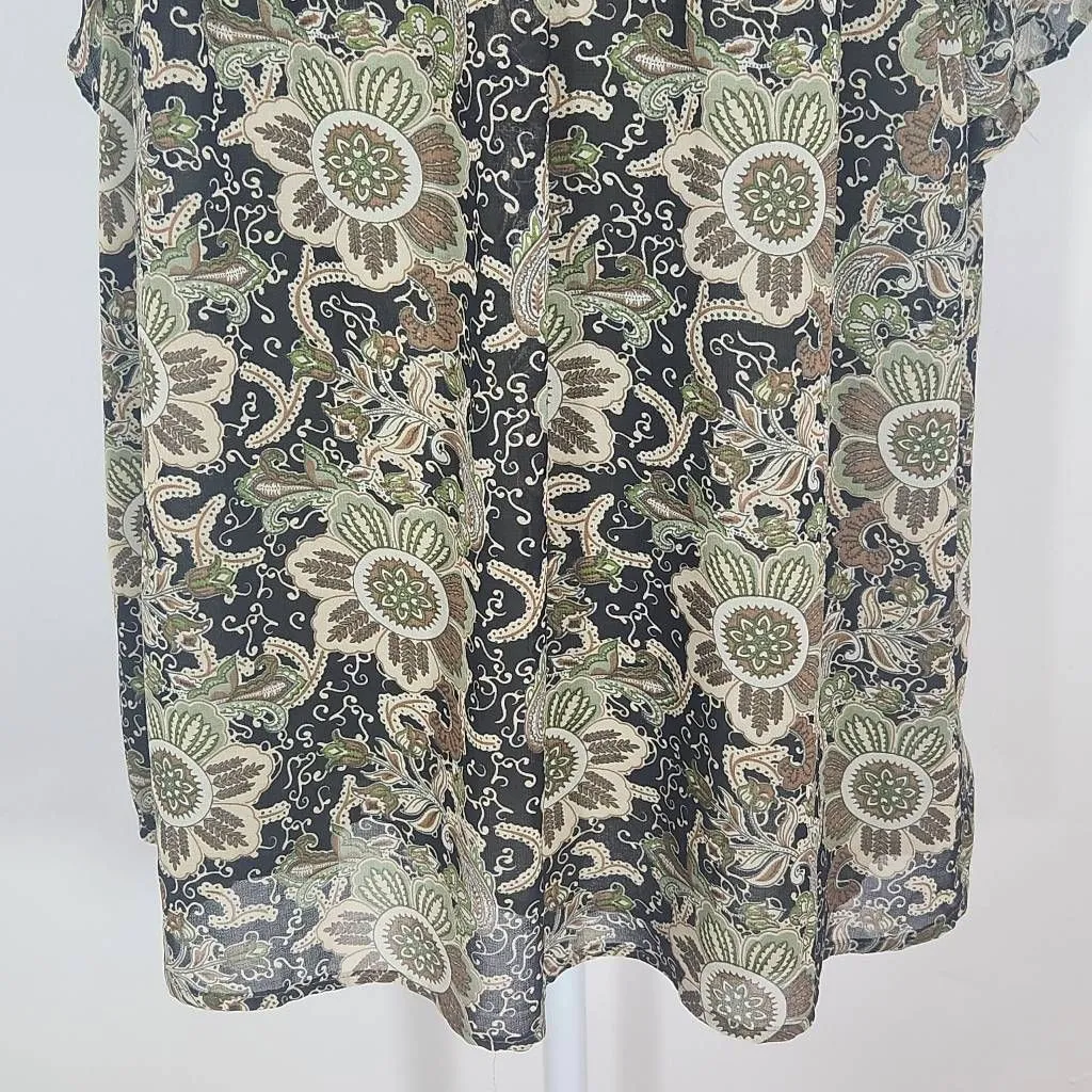 Carolina Belle Paisley Blouse with Ruffle Accents Size Large Boho Smocked Blouse - Image 4