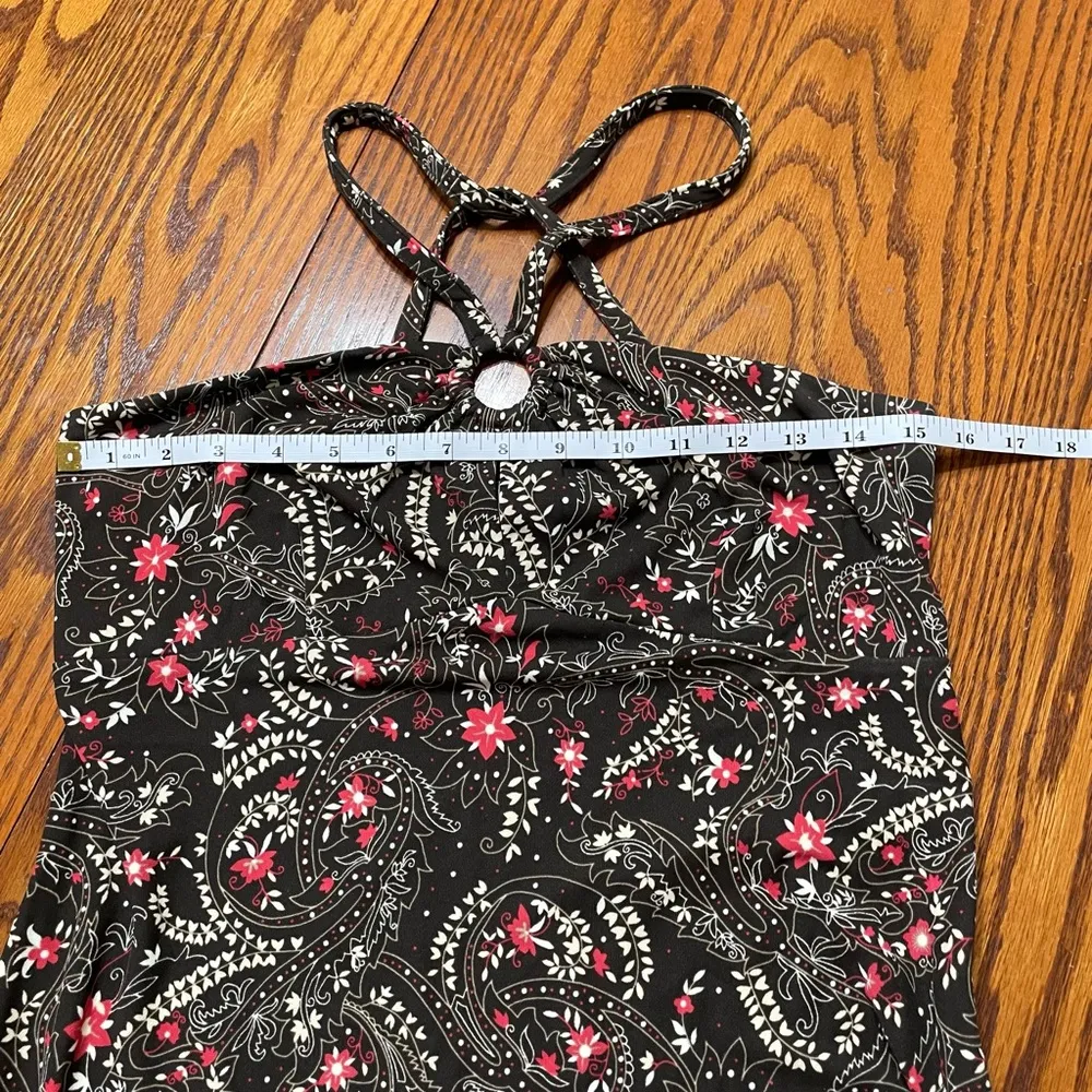 Halter Dress Vintage Y2K with Paisley Floral Print Brown Red Cream - Image 7