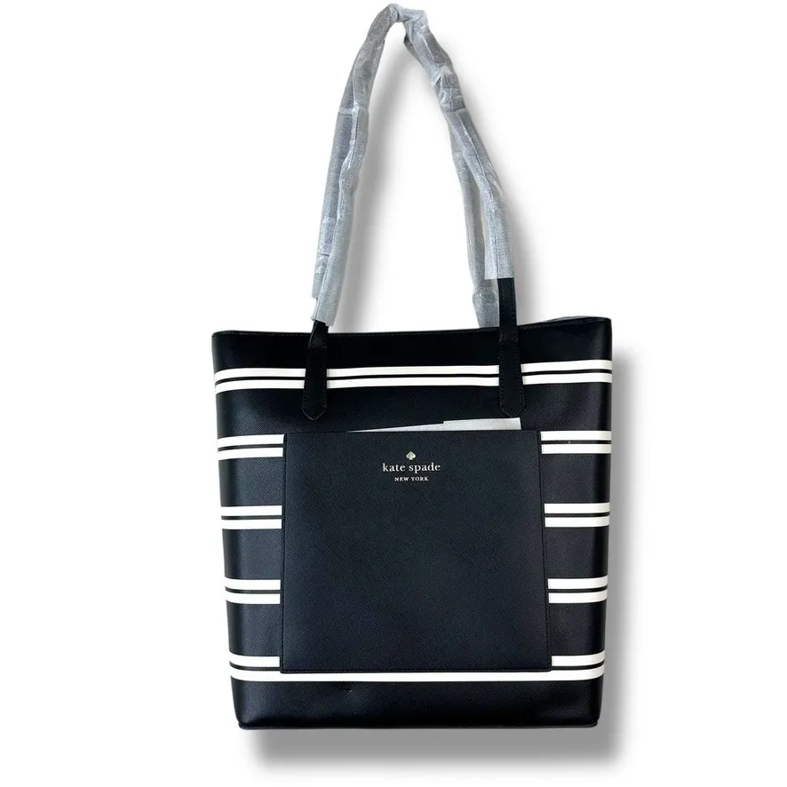 Kate Spade New York Black Multi Crisp Stripe Saffiano Daily Shoulder Tote Bag - Image 3
