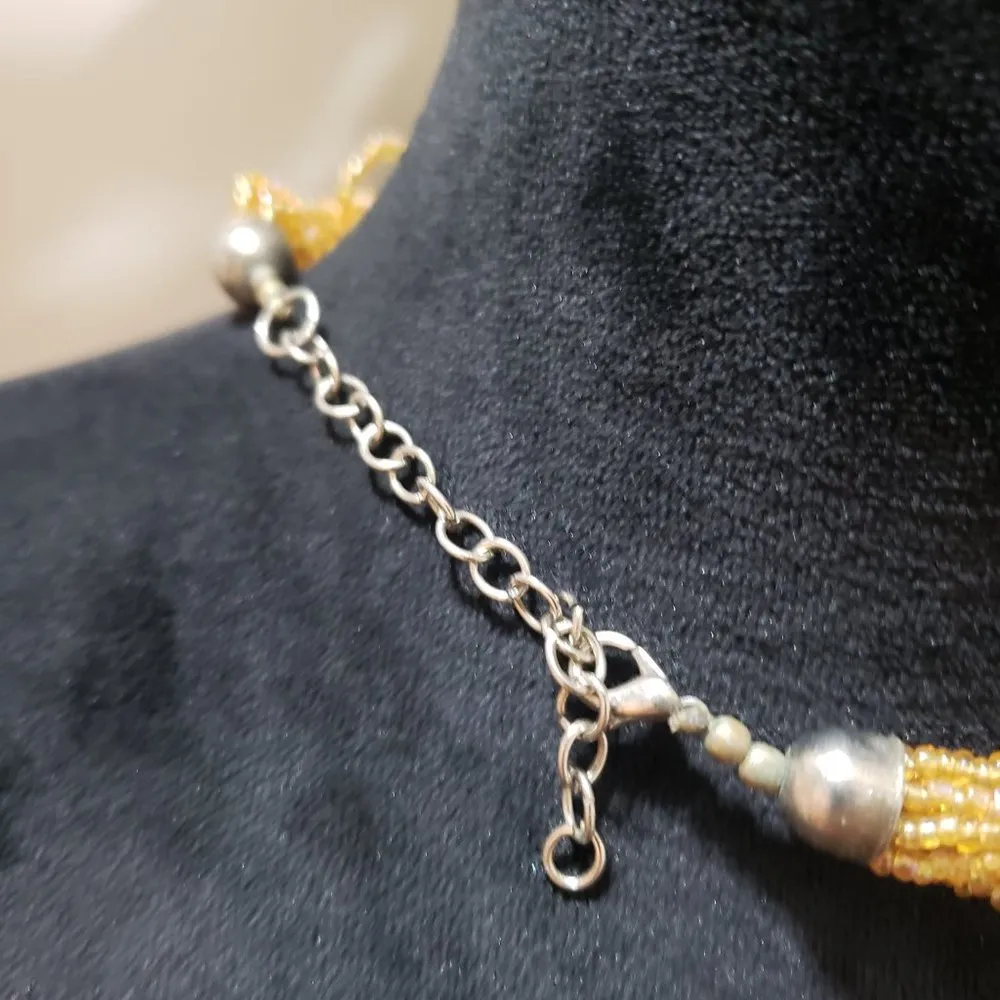 Womens Topaz Rondelle Beads Yellow Stone Bib Multi Layer Necklace Lobster Clasp - Image 6