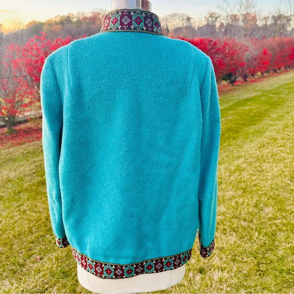 Vintage Danico 100% Pure Wool Scandinavian/Nordic Sweater Jacket Blue Size 12 - Image 9