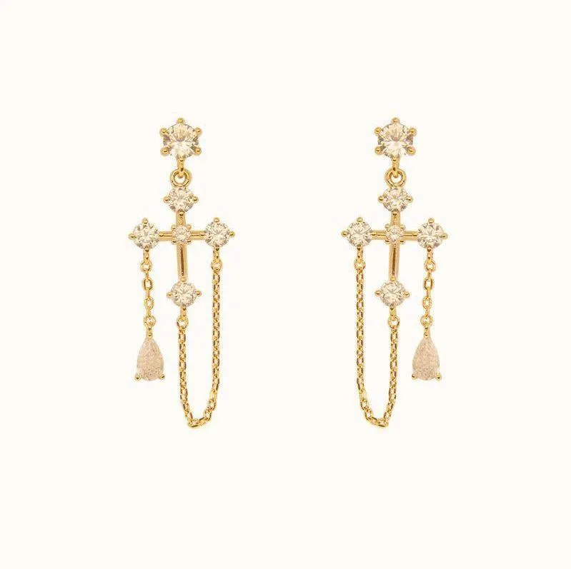 Cross earrings Dangle earrings gold earrings diamond earrings cz earrings dainty earrings party earrings event earrings - Image 3