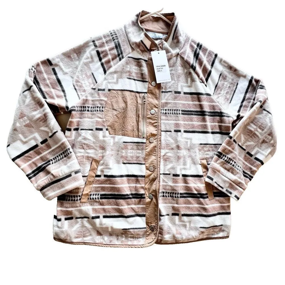 Womens Blue B collection cozy Quilted sweater aztec printed Jacket cowgirl Sz L Tan Size L - Image 12