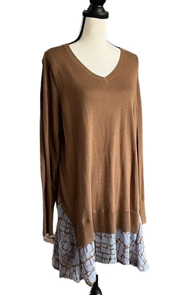 LOGO By Lori Goldstein Mocha Lakenlook Boho Cashmere Blend sweater - Image 4