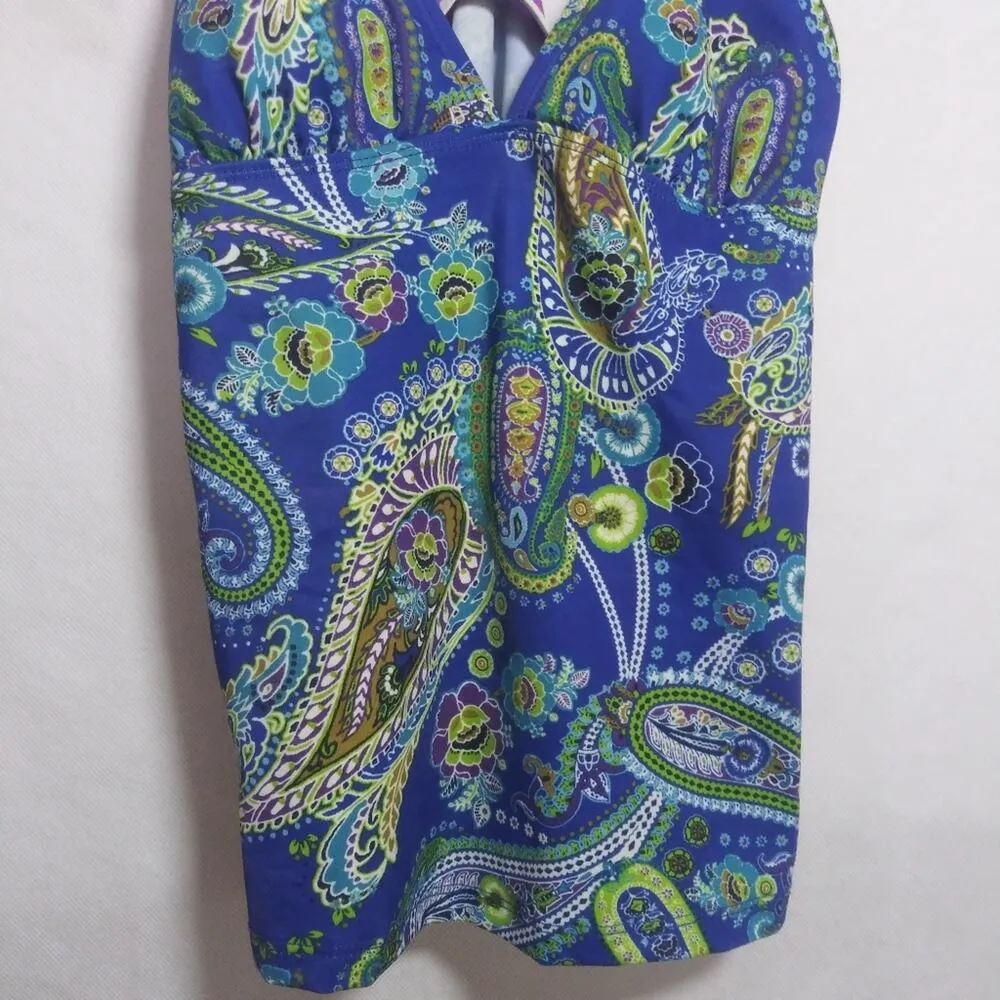 ATHLETA Offshore Racerback Tankini Top Paisley Blue Swim Size Small - Image 4