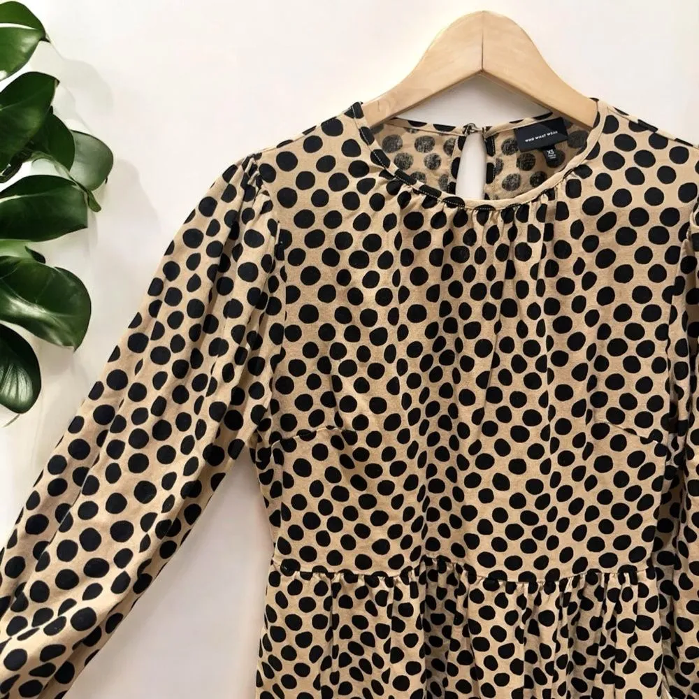 Who What Wear Linen Blend Polka Dot Puff Sleeve Dress - XS - Image 8