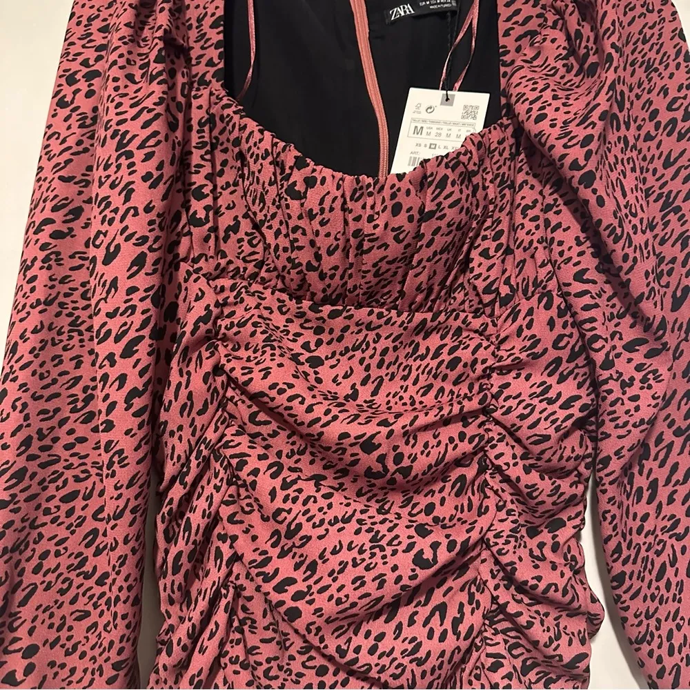 NWT Zara Draped Pink Leopard Print Mini Dress size M - Image 3