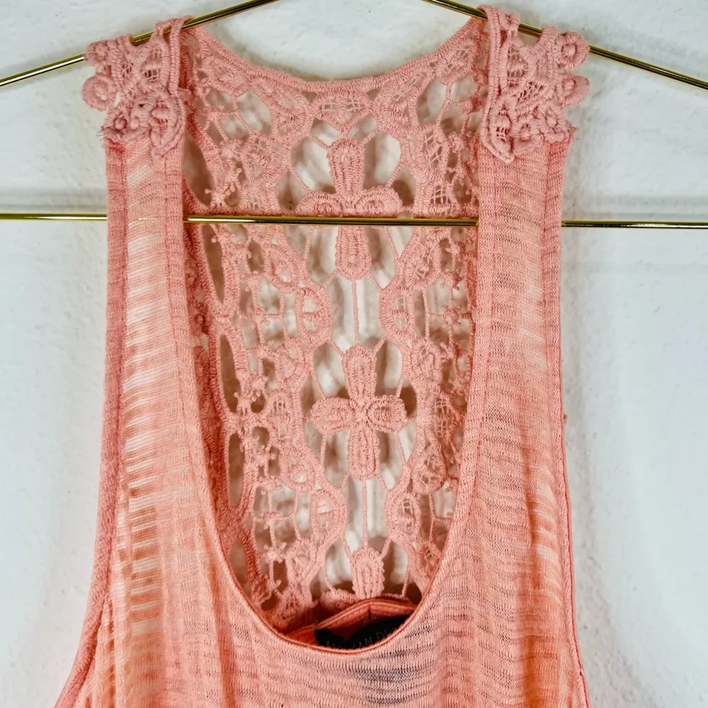 American Dream Women’s Small Coral Sleeveless Crochet Racerback Tank Top Boho - Image 4
