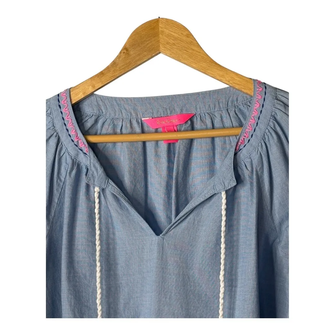 Lilly Pulitzer Keela Embroidered Tassel Top Blouse‎ Long Sleeve Boho Size Small - Image 5