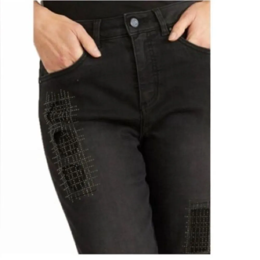 Joseph Ribkoff jeans with sequin patches black size 6 - Image 2