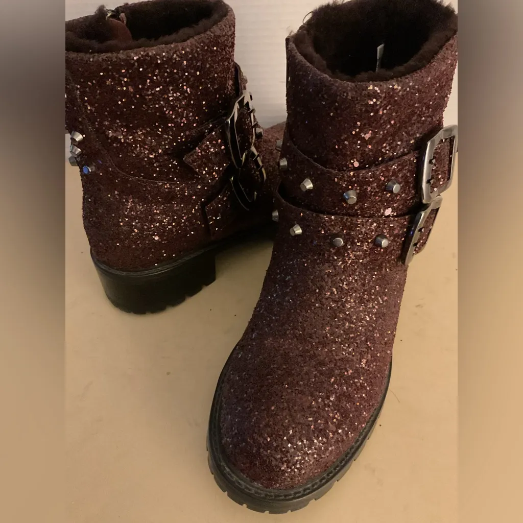 Ross & Snow women wine leather sparkle waterproof biker Stefana boots size 7.5 Brown - Image 10