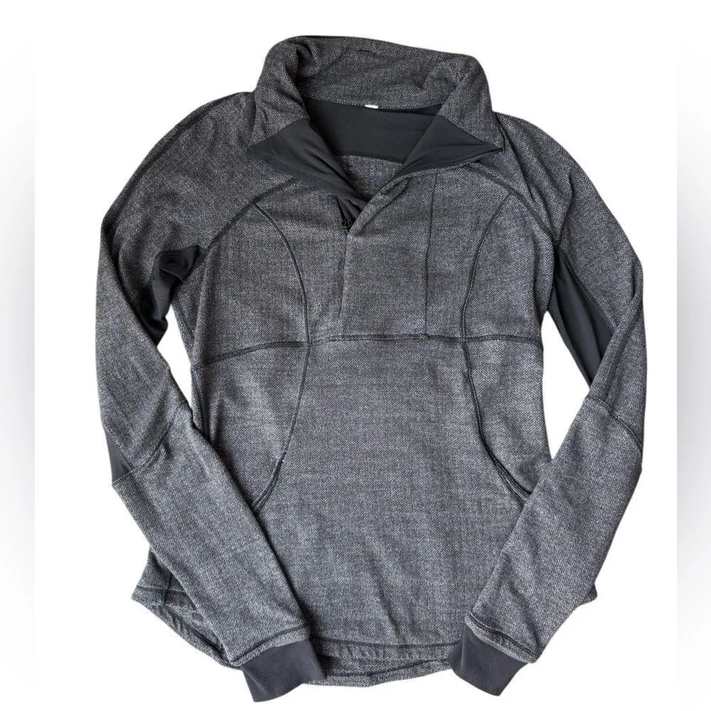 Lululemon Base Runner 1/2 Zip Heathered Herringbone Black Size 10 - Image 10