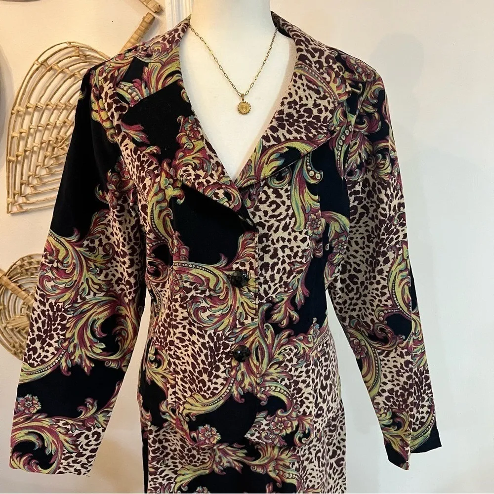 Vintage Gotcha Covered Baroque Animal Print Skirt Suit Set Made USA Size 12 14 Black - Image 4