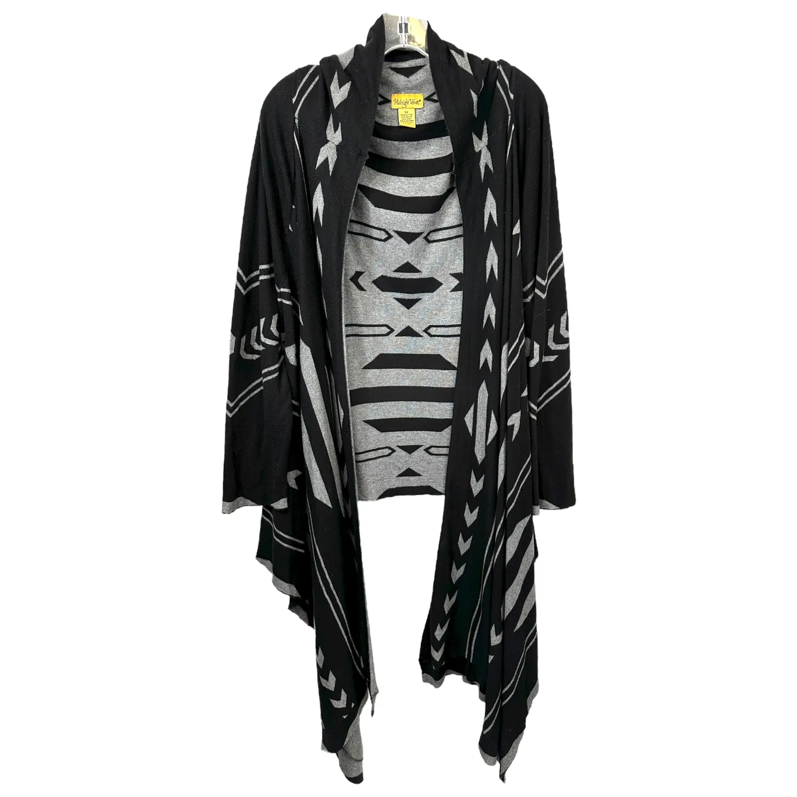 Midnight Velvet Plus Size 3X Cardigan Waterfall Black Gray Geometric Sweater E - Image 2