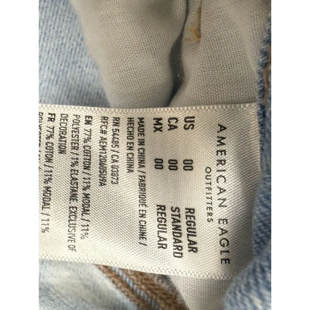 American Eagle Womens 00 Mom Jeans Distressed Raw Hem Stretch Denim - Image 3