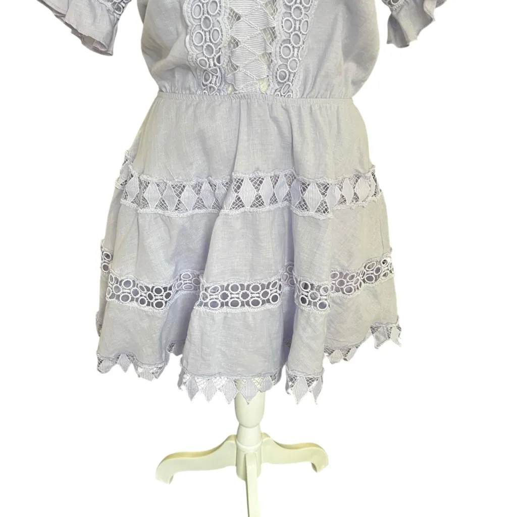 Peixoto Ora Dress Dusty Lavender Eyelet Lace Trim Mini Small Purple - Image 5