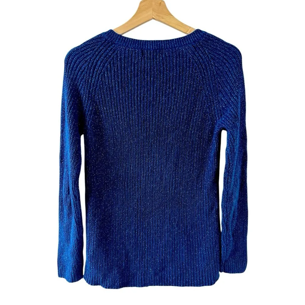 Vintage Liz Claiborne blue crew neck sweater small metallic Y2K shiny festive - Image 2