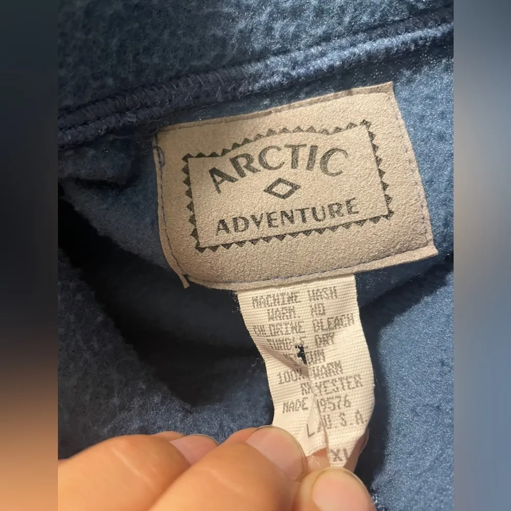 Vintage Arctic Adventure Textured Quarter Zip Sweatshirt Blue Size XL - Image 5