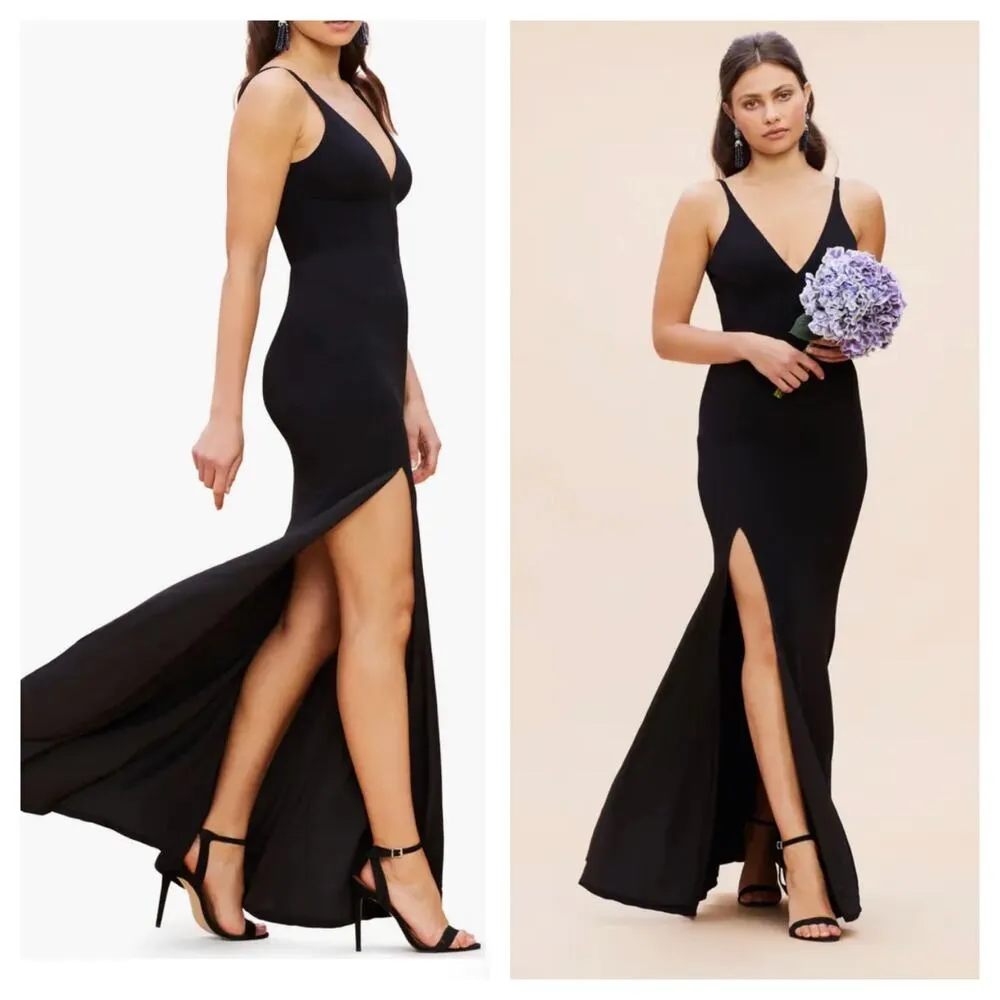Dress The Population Iris Slit Crepe Black Gown Maxi Dress - Image 8