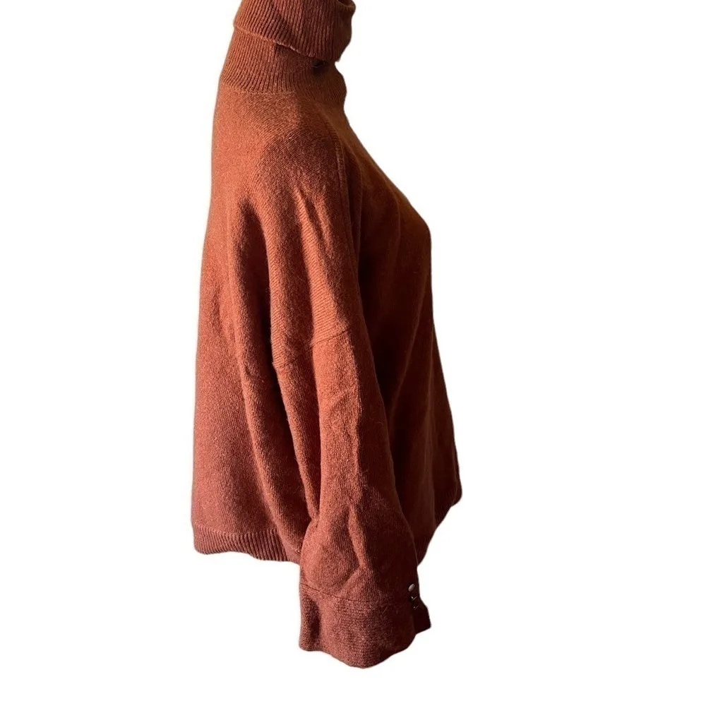 Michael Kors Women Turtleneck Sweater Orange Ribbed Knit Button Cuff Detail XL - Image 4