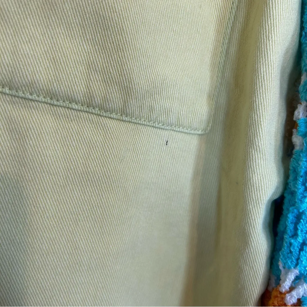 POL Yellow & Blue Floral Crochet Sleeves Retro Style Button Down Raw Hem Jacket - Image 3