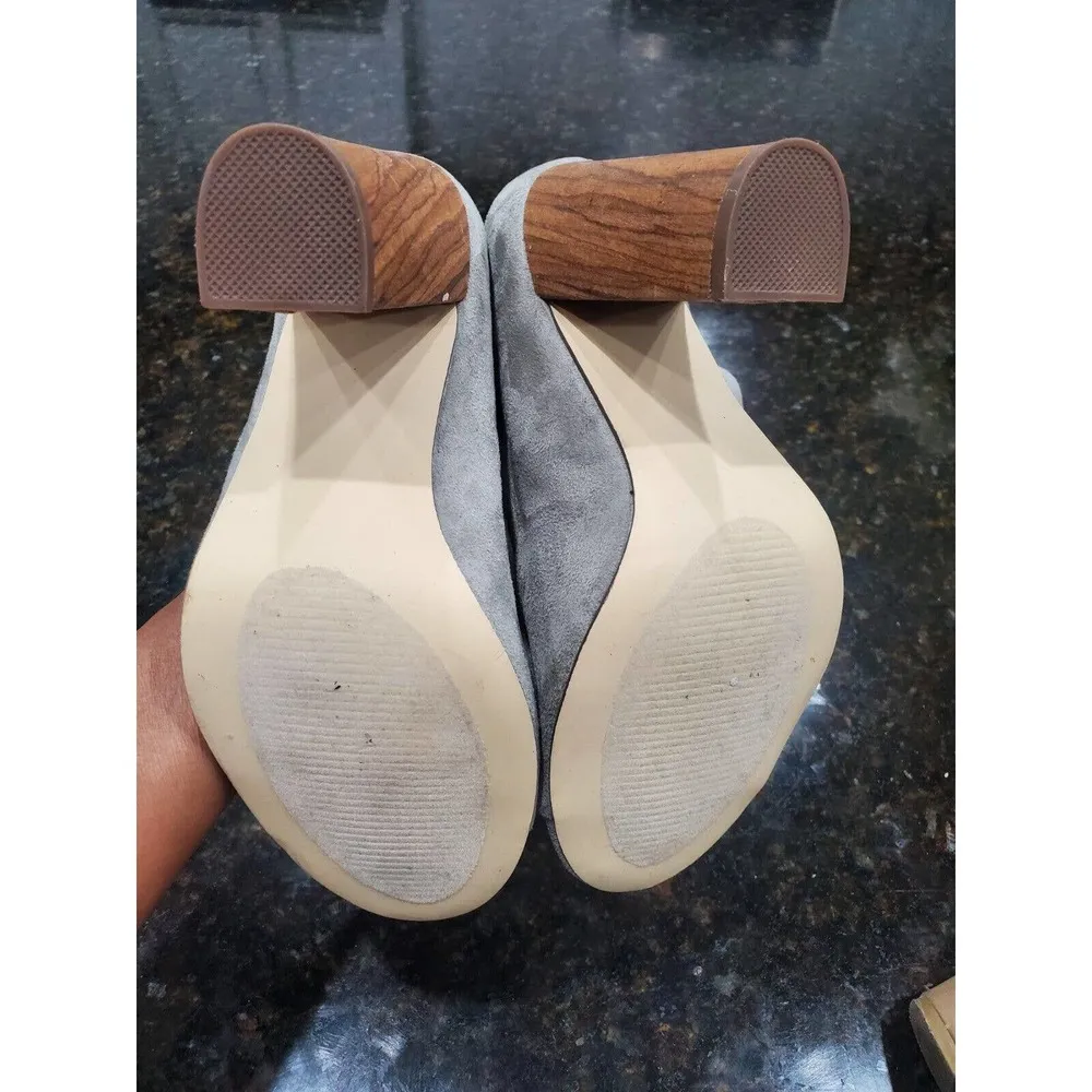 Noni Women's Gray Textile Upper Mid Calf Peep Toe Block Heels Casual Booties 8 - Image 10