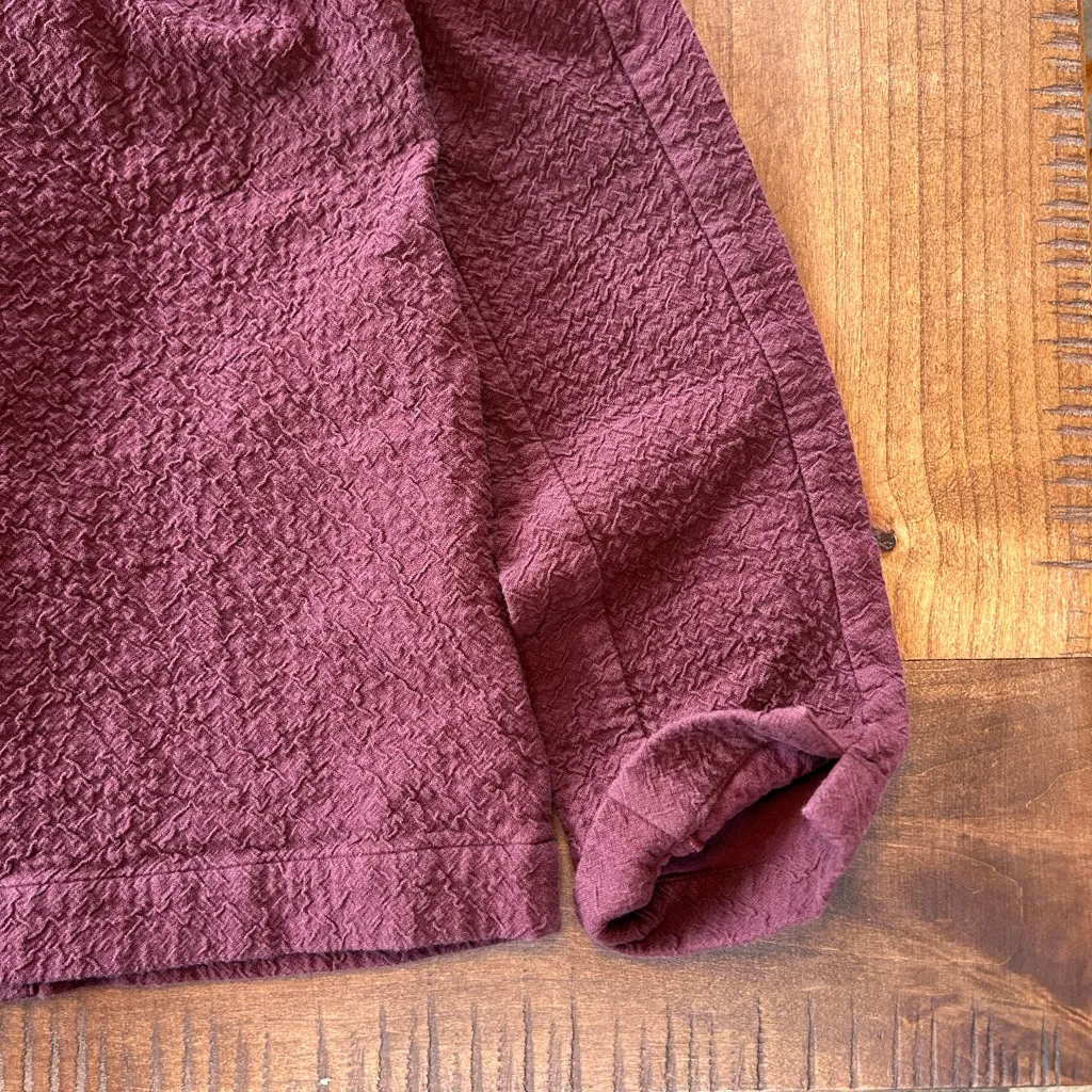 Eileen Fisher Crinkle Texture Cotton Jacket Mandarin Collar | Burgundy XS Petite - Image 6