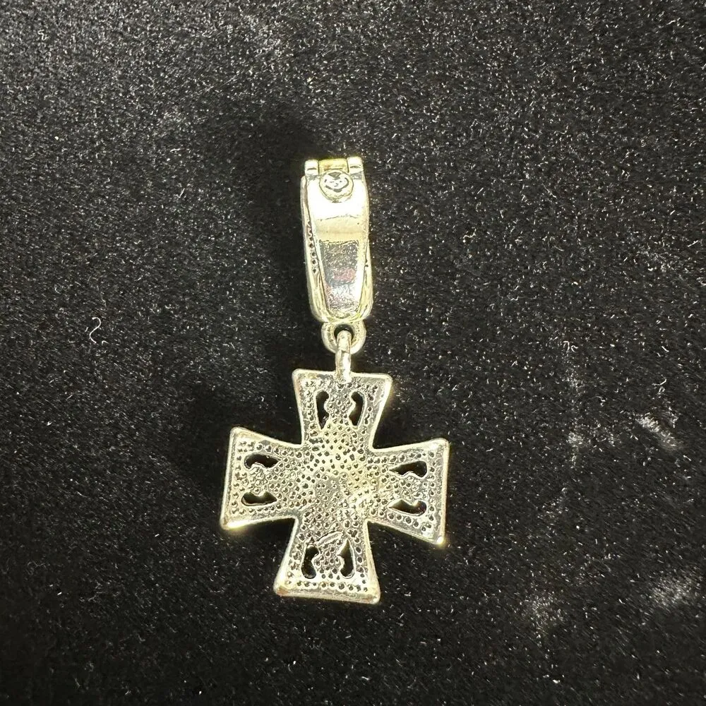 Premier Designs Silver Tone Purple Pink Rhinestone Cross Necklace Pendant - Image 3