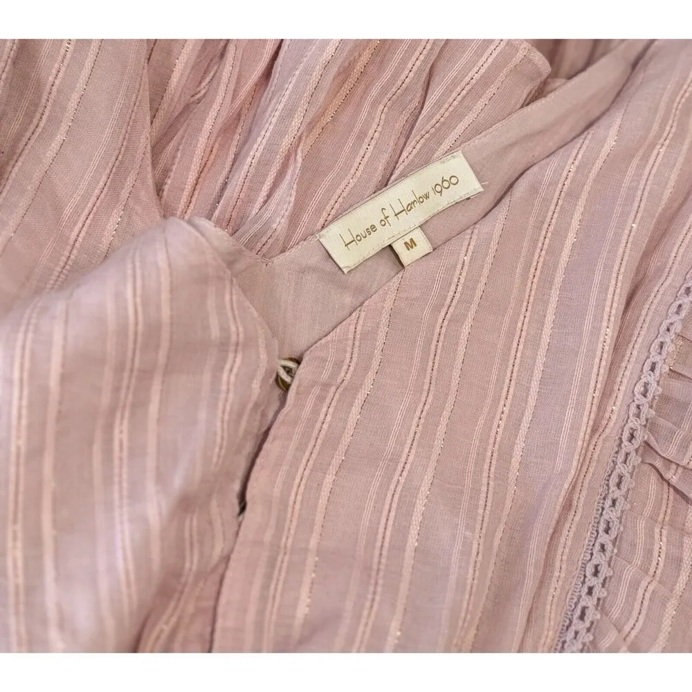 House of Harlow 1960 Women Dress Mini V Neck Ruffle Fit Flare A Line Medium Pink - Image 7