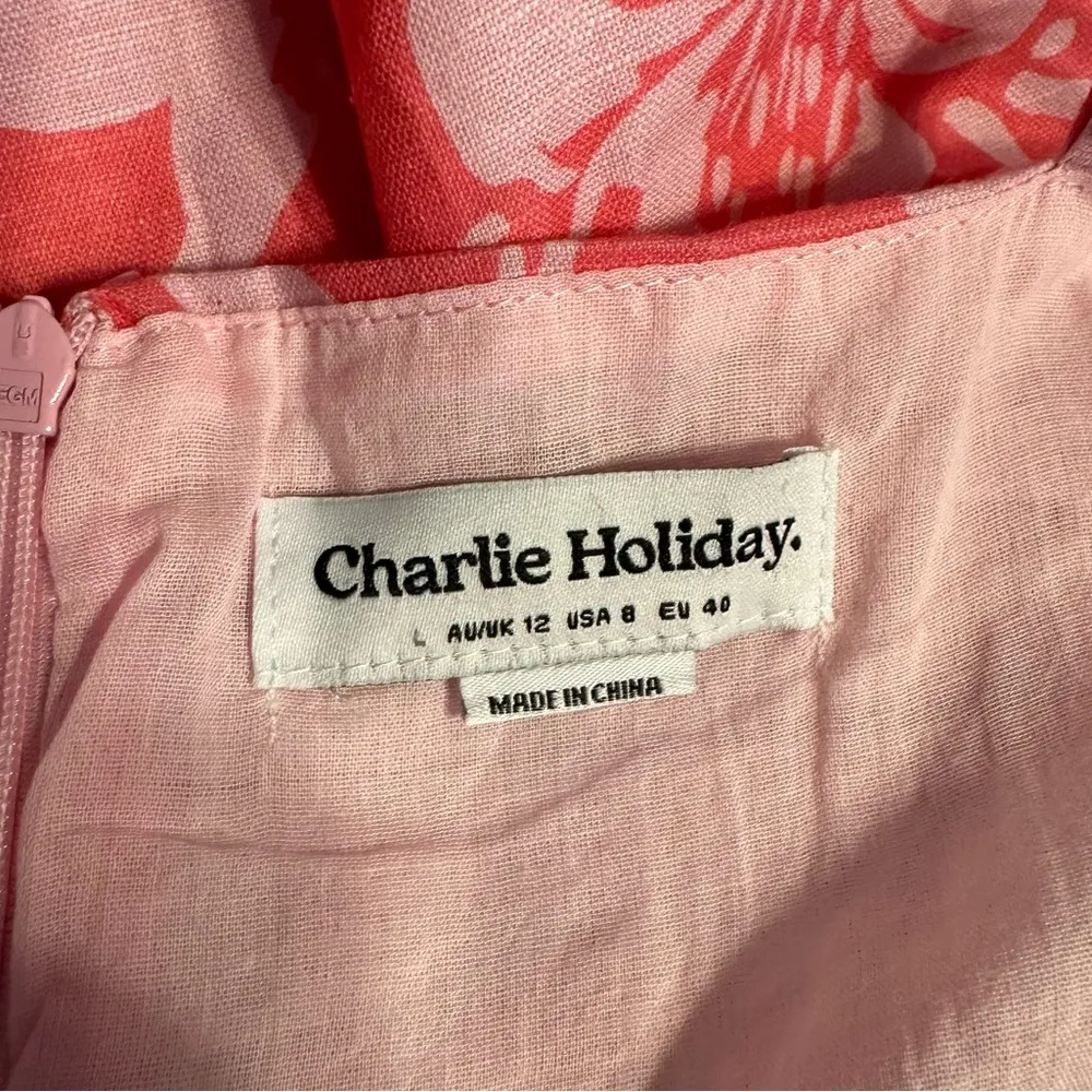 Charlie Holiday sz 8 Madonna Linen Cotton Mini Dress Ruched Tropical Floral - Image 10