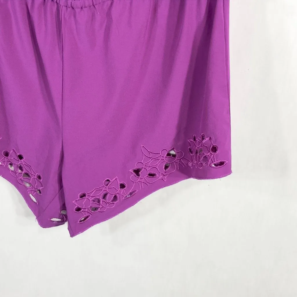 Fabletics XS Romper Perforated Legs‎ Purple Off Shoulder Short Sleeve 1304 - Image 4
