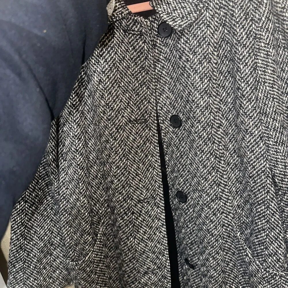 Leslie Fay Womens‎ Medium Black White Herringbone Tweed Button Front Coat Jacket - Image 8