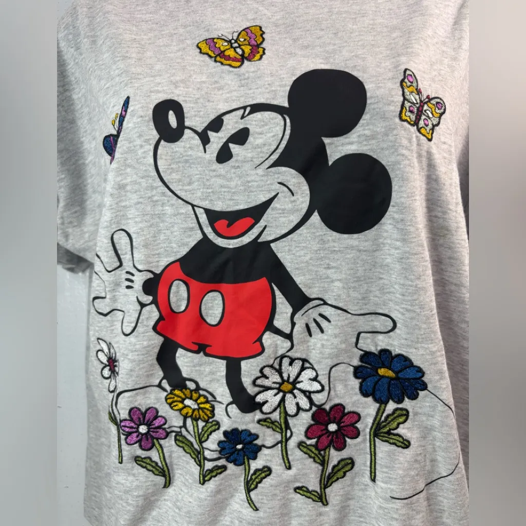 Disney Mickey Mouse XL Embroidered Tee Top in Heather Gray - Image 2
