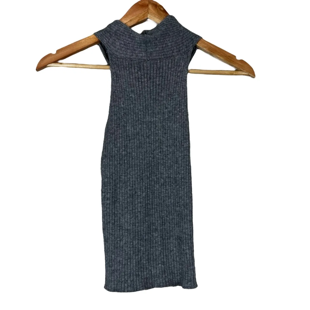 NWT PrettyLittleThing Tall Knitted Rib Cross Front Top Womens 10 Gray Minimalist - Image 5