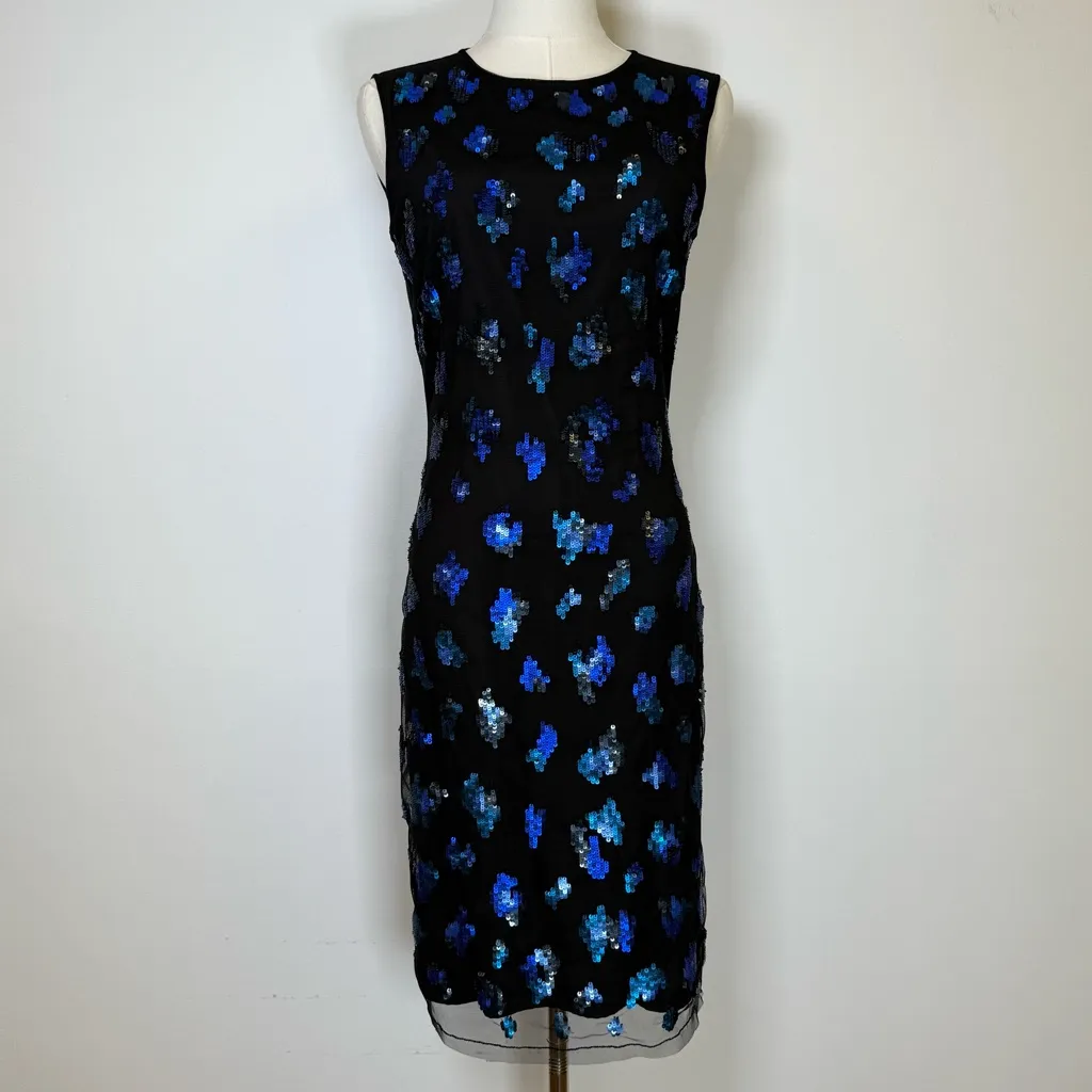REISS Peacock Sequin Embellished Cocktail Dress Sheer Mesh Back Women’s Size 4 - Image 5