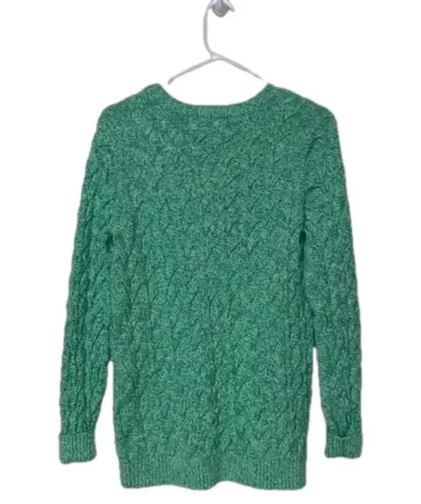 Lands End 100% cotton sweater medium crew neck cable knit sweater ribbed stretch - Image 14