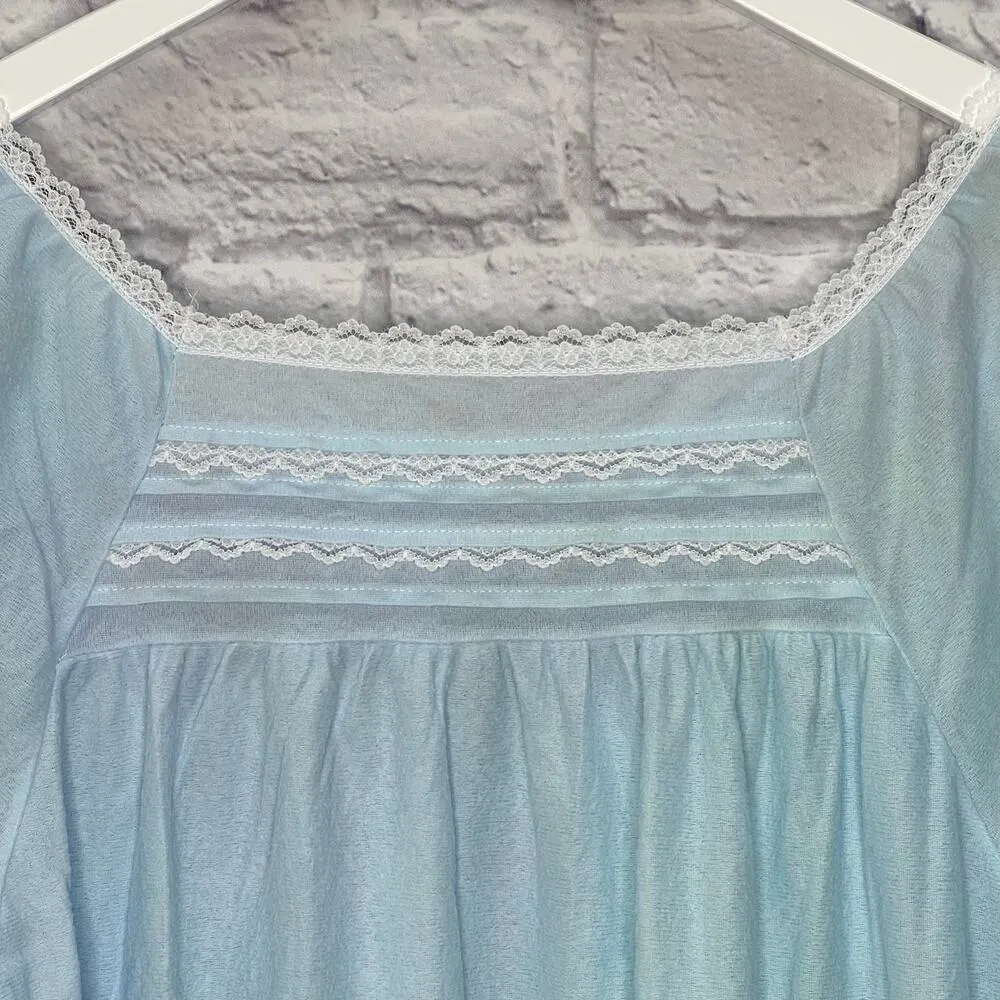 Vintage Glencraft Lightweight Fleece Nightgown Size S Blue Lace Long Union Made - Image 4