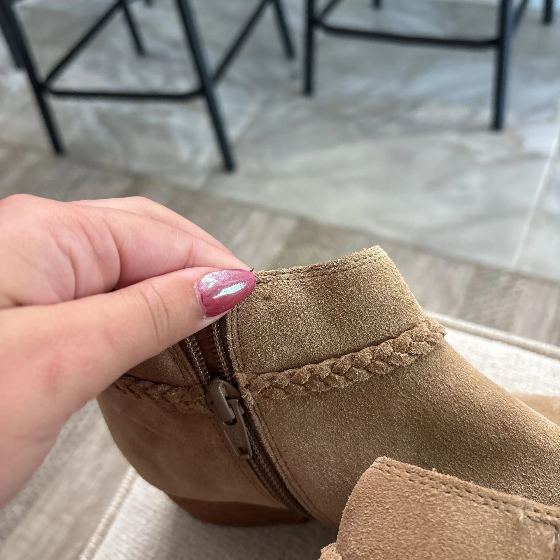 Gianni Bini Tan Suede Feathered Ankle Boot - Image 4