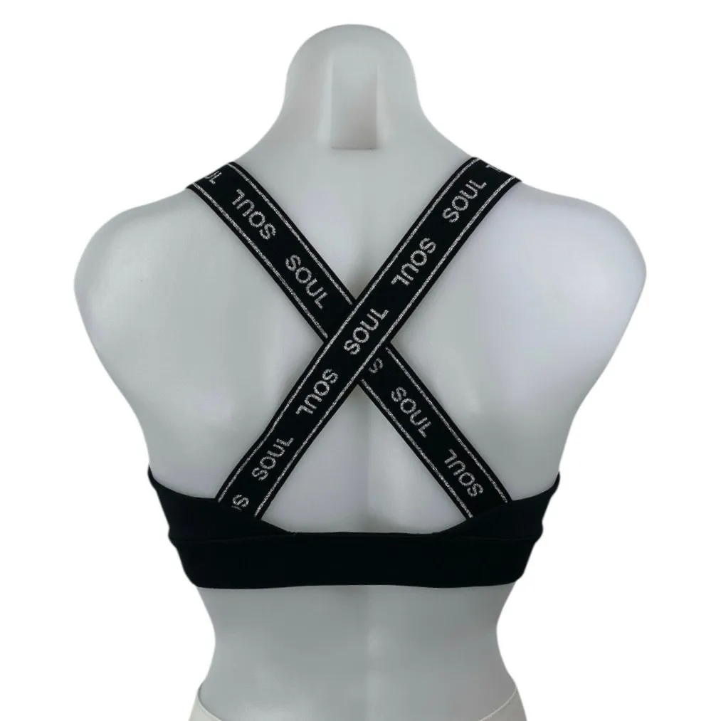 Soulcycle Womens Black Logo Band Cross Strap Yoga Athletic Sports Bra Crop Top M - Image 2