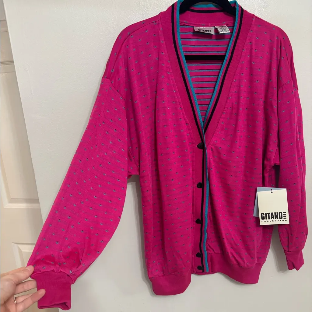 Deadstock 80s Gitano Sweatshirt Cardigan in Pink - Image 6
