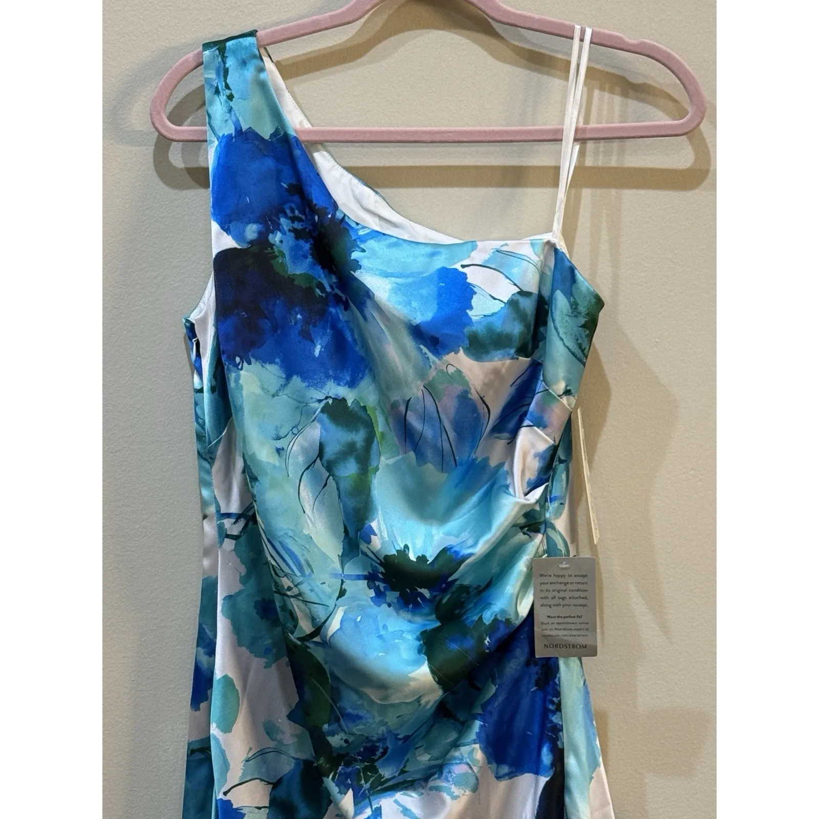 Eliza J Blue Satin Asymmetric One Shoulder Evening Dress Gown - Size 10‎ - Image 4