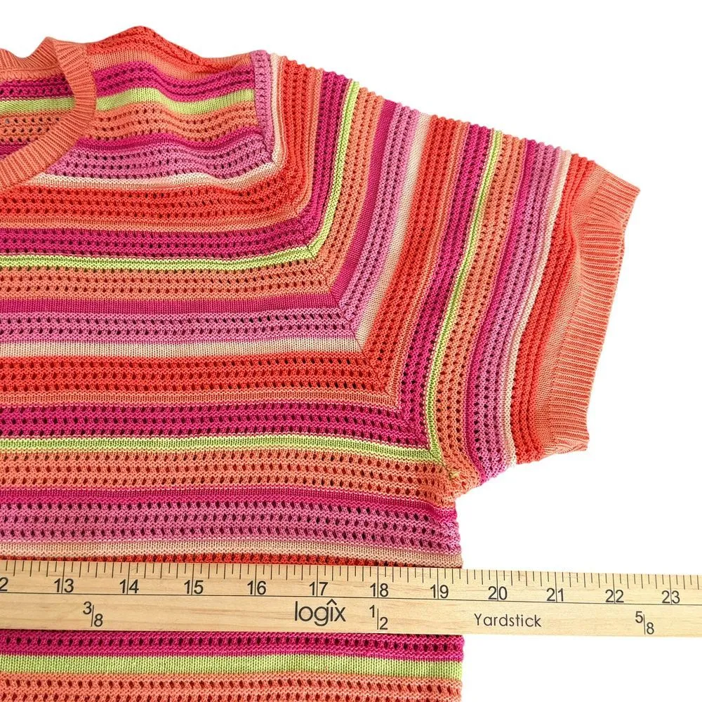 VTG Alfred Dunner Crochet Open Knit Top Size M Striped Dopamine Retro‎ Colorful - Image 9