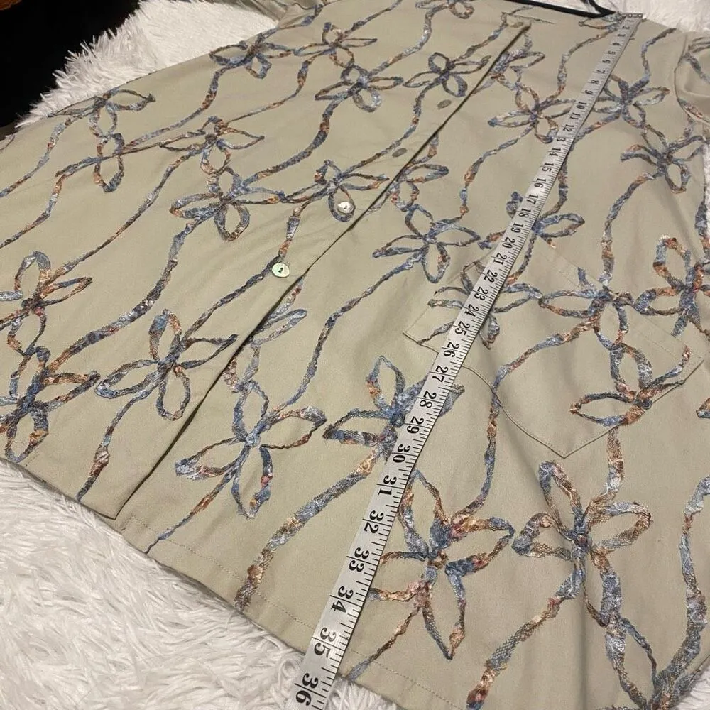 Bryn Walker Embroidered Button Down Cardigan in Tan Extra Small - Image 4