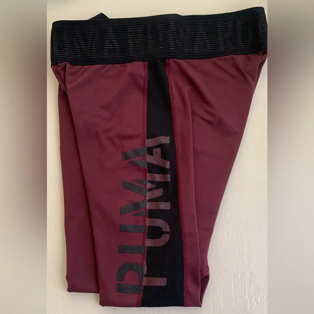 Puma Women’s Maroon and Black logo Leggings - Image 2