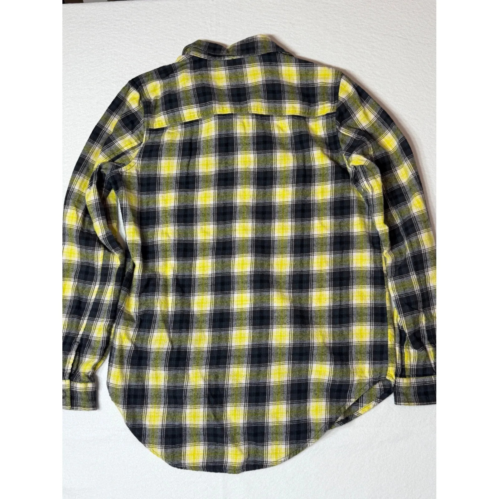 VANS Women's Plaid Flannel Shirt Long Sleeve Button Up Yellow Black LG‎ - Image 10
