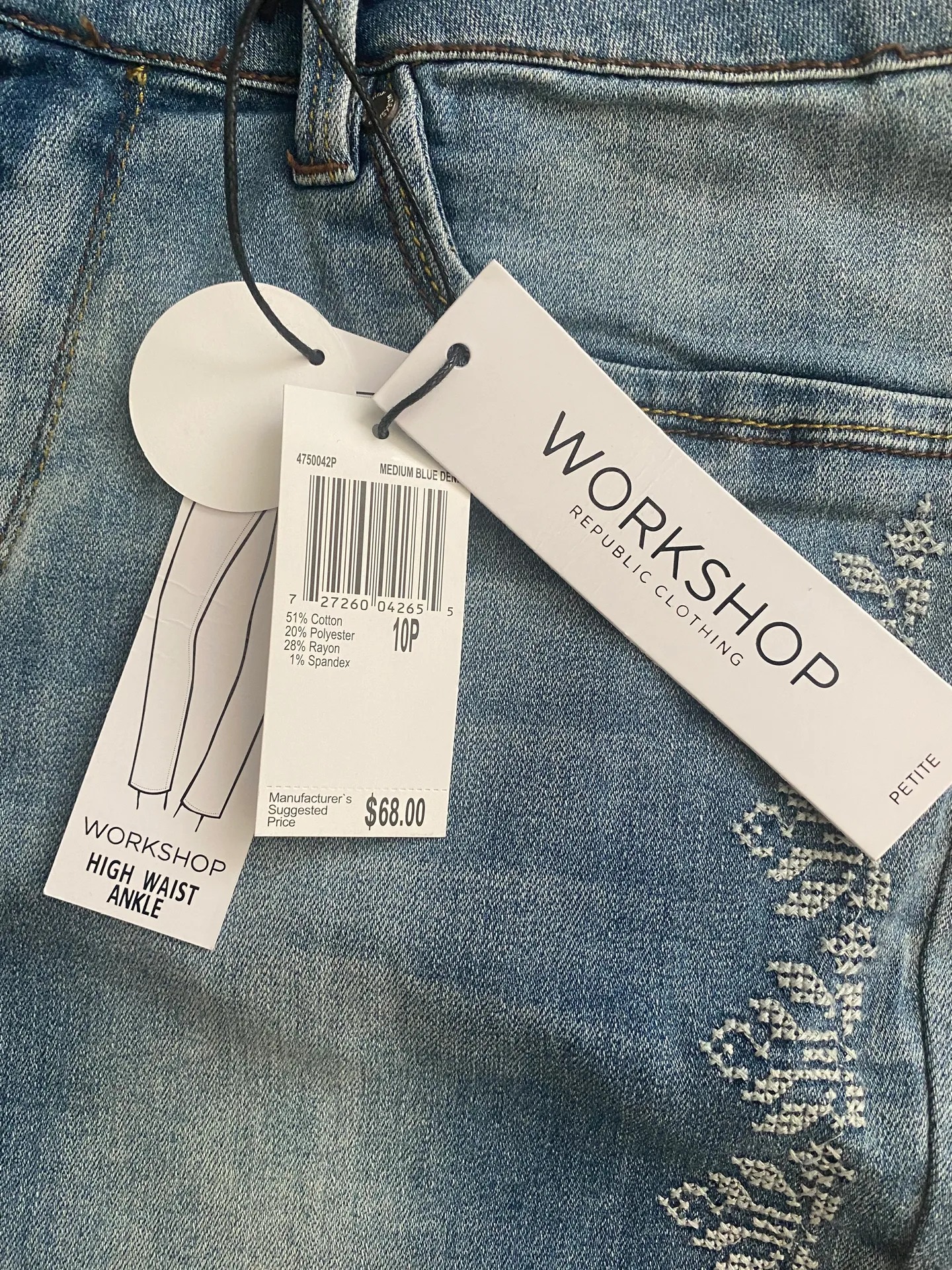 Embroidered Ankle Denim Jeans Sz 10P - Image 10