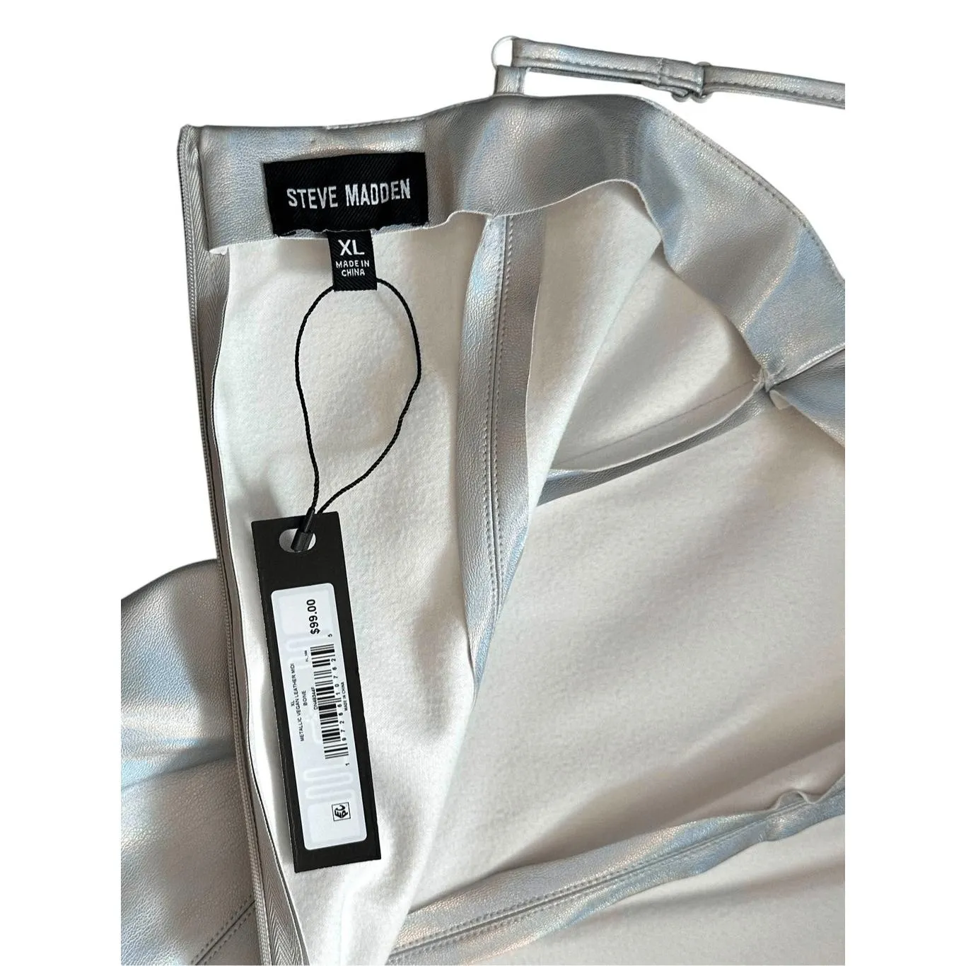 Steve Madden Dress Women Silver Metallic Bodycon Side Slit Halter Iridescent - Image 4